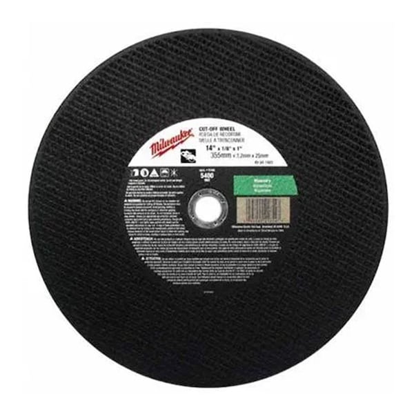 Milwaukee Tool Abrasive Cut-Off Wheel, Type 1, 14 in Dia, 1/8 in Thick, 1 in Arbor Hole Size, C24T Grit ML49-94-1485 - main